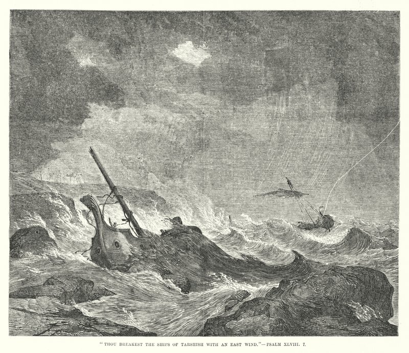 तू पूर्वी हवा से तर्शीश के जहाजों को तोड़ देता है, भजन संहिता XLVIII, 7 (उत्कीर्णन) द्वारा अंग्रेजी स्कूल