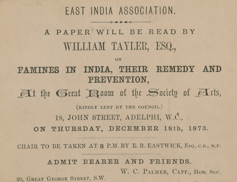 ईस्ट इंडिया एसोसिएशन के विलियम टायलर के व्याख्यान के लिए टिकट द्वारा अंग्रेजी स्कूल