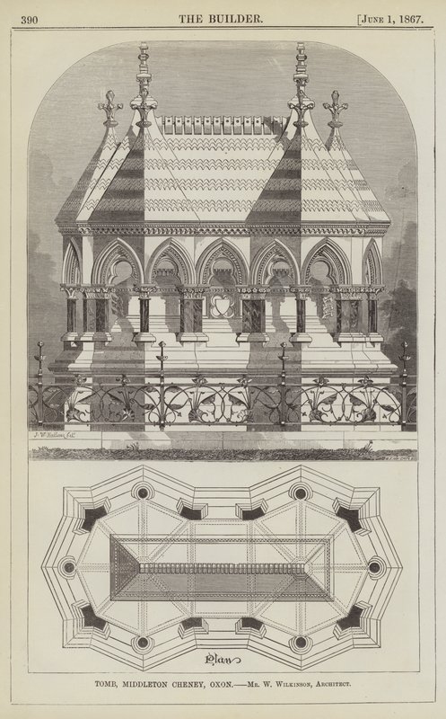 मकबरा, मिडलटन चेनी, ऑक्सन, श्री डब्ल्यू विल्किंसन, वास्तुकार (उत्कीर्णन) द्वारा अंग्रेजी स्कूल