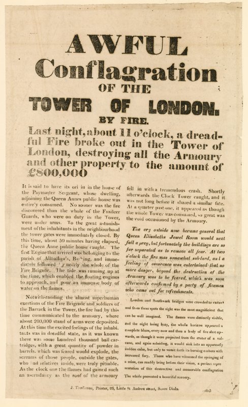 टॉवर ऑफ़ लंदन फायर, 1841 द्वारा अंग्रेजी स्कूल