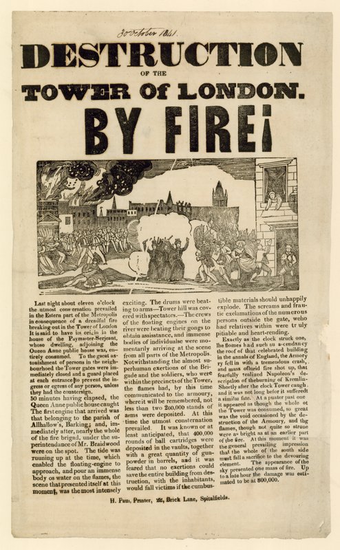 टॉवर ऑफ़ लंदन फायर, 1841 द्वारा अंग्रेजी स्कूल