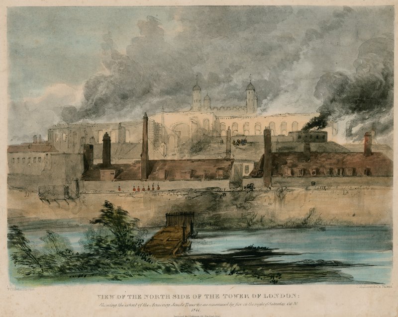 टॉवर ऑफ़ लंदन फायर, 1841 द्वारा अंग्रेजी स्कूल