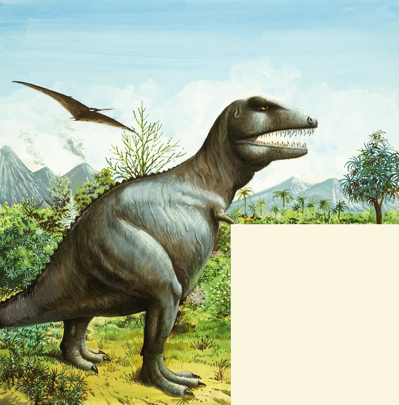 T Rex और Pterodactyl के साथ अज्ञात डायनासोर दृश्य द्वारा अंग्रेजी स्कूल