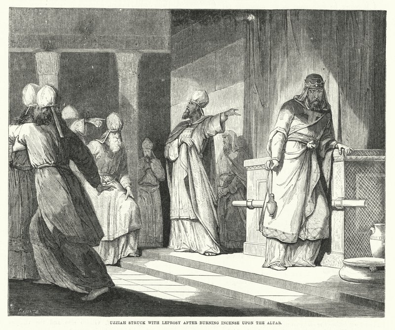 उज्जिय्याह ने वेदी पर धूप जलाने के बाद कुष्ठ रोग से मारा (उत्कीर्णन) द्वारा अंग्रेजी स्कूल