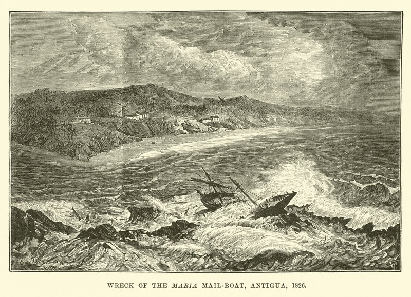 व्रेक ऑफ़ द मारिया मेल-बोट, एंटीगुआ, 1826 द्वारा अंग्रेजी स्कूल
