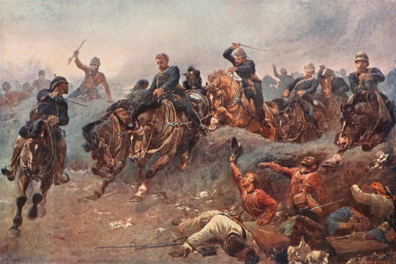 1882 में मिस्र के तेल एल केबीर की लड़ाई में दुश्मन की रेखाओं में प्रवेश करते ब्रिटिश तोपखाने द्वारा एस्टेबन मार्केज़ डे वेलैस्को