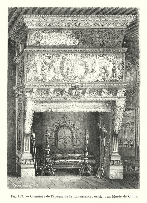 पुनर्जागरण काल से फायरप्लेस, मुसी डी क्लूनी (उत्कीर्णन) में मौजूद है द्वारा यूरोपीय स्कूल