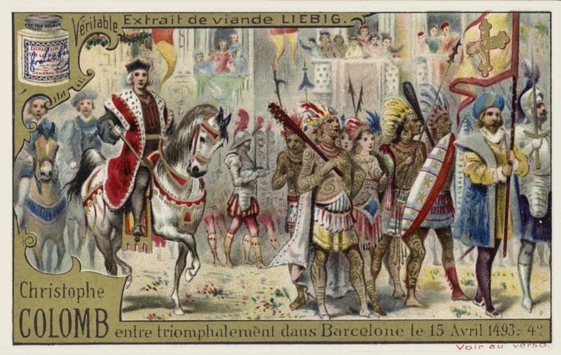 क्रिस्टोफर कोलंबस 15 अप्रैल 1493 को विजय में बार्सिलोना में प्रवेश करता है द्वारा यूरोपीय स्कूल