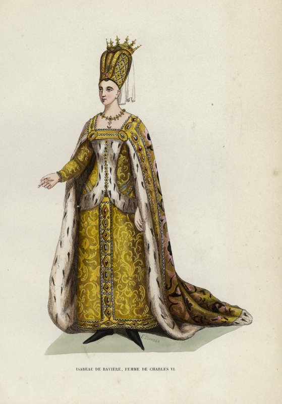 Isabeau De Baviere, चार्ल्स VI की महिला (रंगीन उत्कीर्णन) द्वारा यूरोपीय स्कूल