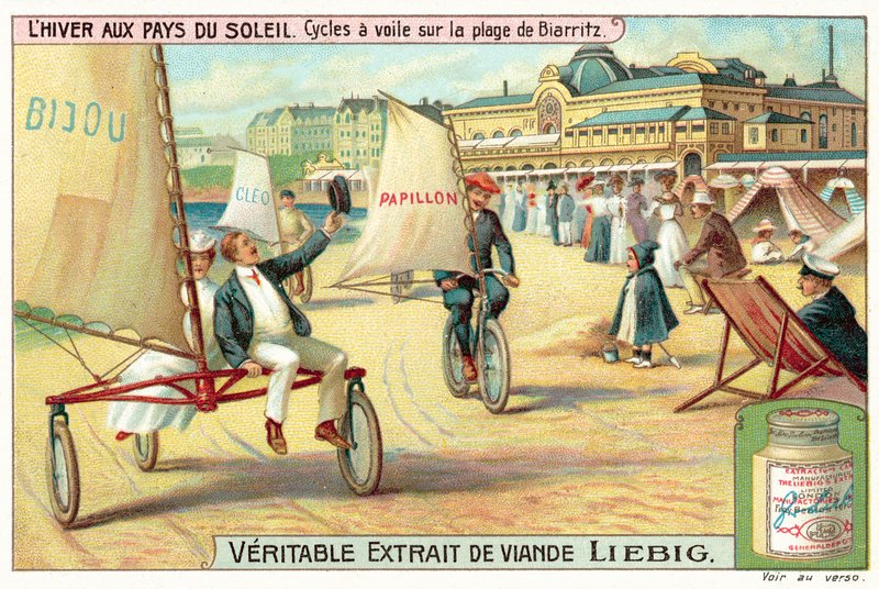 Biarritz (क्रोमोलिथो) में समुद्र तट पर रेत नौकायन द्वारा यूरोपीय स्कूल