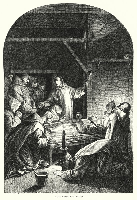 सेंट ब्रूनो की मृत्यु (उत्कीर्णन) द्वारा Eustache (के बाद) Le Sueur