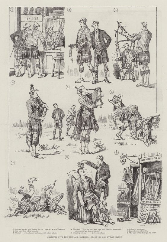 हाइलैंड Bagpipes के साथ शौकीनों द्वारा एवलिन स्टुअर्ट हार्डी