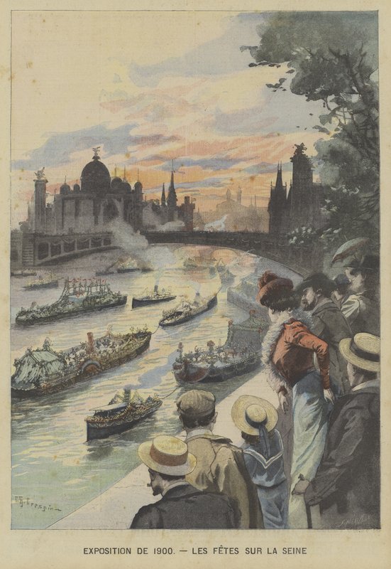 पेरिस में 1900 के एक्सपोजिशन यूनिवर्स के दौरान सीन नदी पर फ्लोटिंग कार्निवल द्वारा फॉर्च्यून लुई मेउल