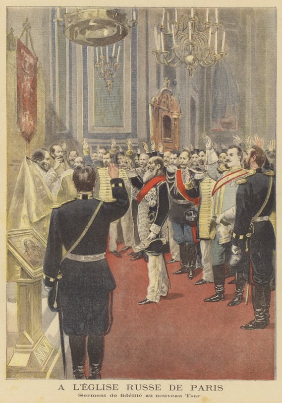पेरिस में रूसी चर्च में नए tsar के प्रति निष्ठा की शपथ द्वारा फॉर्च्यून लुई मेउल