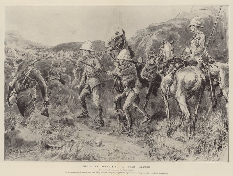 Dragoons ने एक Boer Laager को आश्चर्यचकित कर दिया द्वारा फ्रैंक अल्जोन स्टीवर्ट