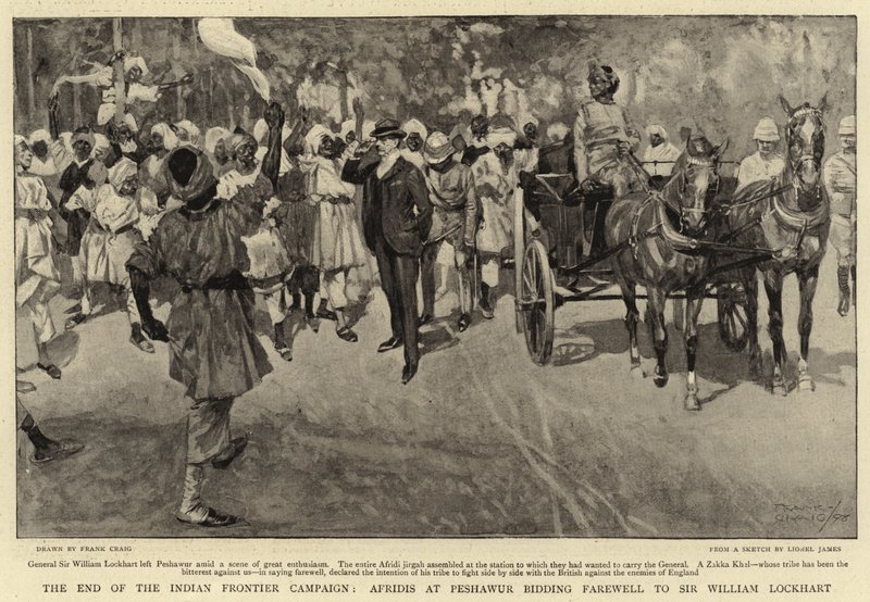 भारतीय फ्रंटियर अभियान का अंत, पेशावर में अफरीदी सर विलियम लॉकहार्ट को विदाई देते हुए द्वारा फ्रैंक क्रेग