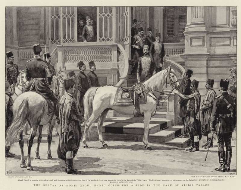 घर पर सुल्तान, अब्दुल हामिद यिलिडिज़ पैलेस के पार्क में सवारी के लिए जा रहा है द्वारा फ्रैंक डैड