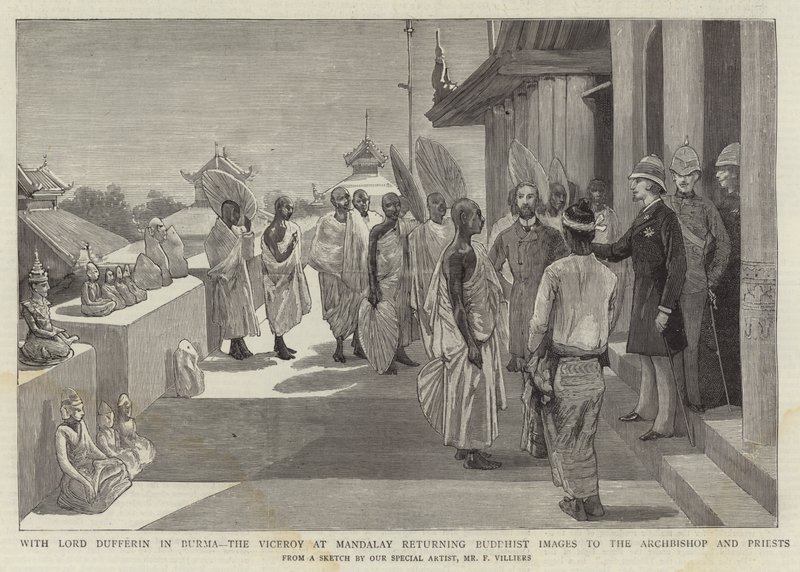 बर्मा में लॉर्ड डफरिन के साथ, मंडल में वाइसराय ने आर्कबिशप और पुजारी को बौद्ध चित्र लौटाए द्वारा फ्रेडरिक विलियर्स
