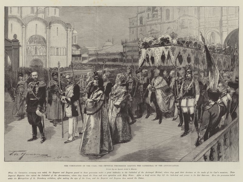 Czar का राज्याभिषेक, कैथेड्रल ऑफ द एनाउंसमेंट को छोड़कर शाही जुलूस द्वारा फ़्रेडरिक डी हेनेन