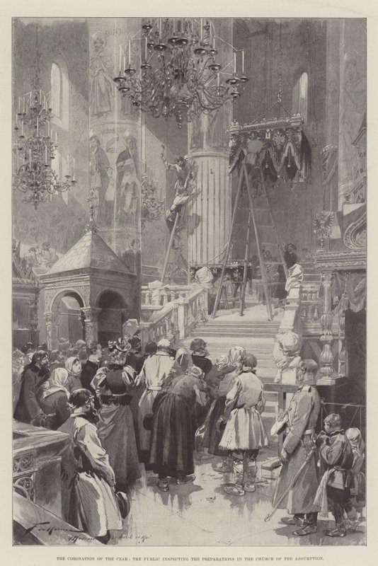 Czar का राज्याभिषेक, चर्च ऑफ द असेसमेंट में तैयारियों का निरीक्षण करती जनता द्वारा फ़्रेडरिक डी हेनेन
