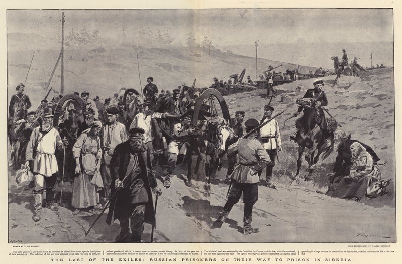 निर्वासन के अंतिम, रूसी कैदी साइबेरिया में जेल के रास्ते पर हैं द्वारा फ़्रेडरिक डी हेनेन