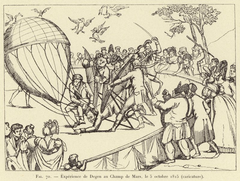 5 अक्टूबर, 1815 को चम्प डे मार्स में डेगेन का अनुभव (कैरिकेचर) द्वारा फ्रेंच स्कूल
