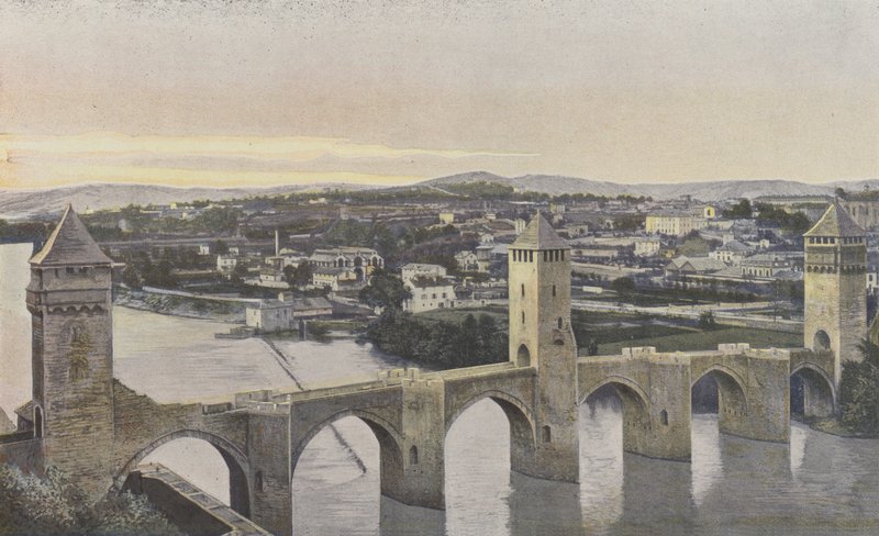 Cahors, Pont Valentre और लूत के किनारे का दृश्य द्वारा फ्रेंच फोटोग्राफर