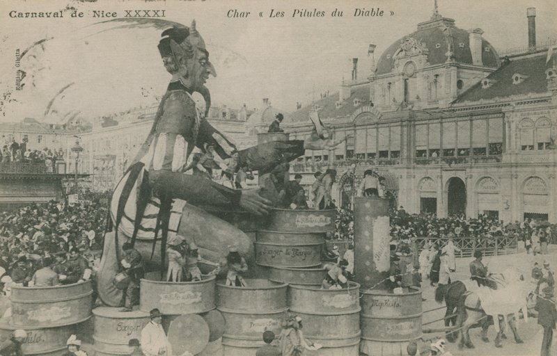 नाइस कार्निवल, चार, द डेविल्स पिल्स। 1913 में पोस्टकार्ड भेजा गया। द्वारा फ्रेंच फोटोग्राफर