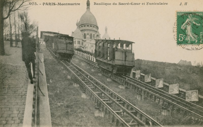 पेरिस में Sacre-Coeur के लिए मोंटमार्ट्री तक का मज़ा। 1913 में पोस्टकार्ड भेजा गया। द्वारा फ्रेंच फोटोग्राफर