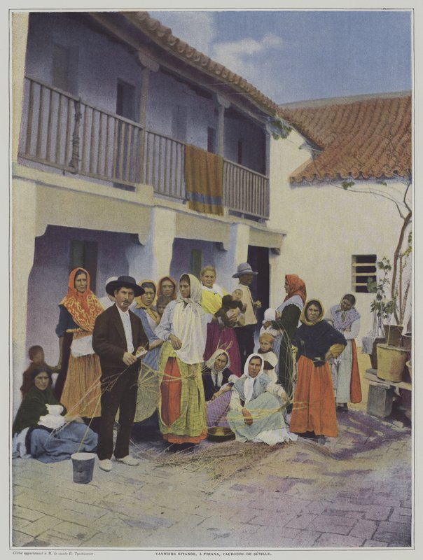 ट्रियाना में जिप्सी बुनकर, सेविले के एक उपनगर (कलर लिथो) द्वारा फ्रेंच फोटोग्राफर
