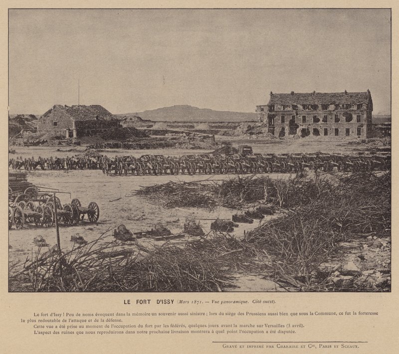 पेरिस कम्यून, ले फोर्ट डी'इस्सी, मार्च 1871, पैनोरमिक व्यू, वेस्ट कोस्ट (बी / डब्ल्यू फोटो) द्वारा फ्रेंच फोटोग्राफर
