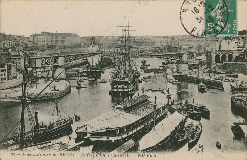ब्रेस्ट, फ्रांस में सैन्य बंदरगाह। 1913 में पोस्टकार्ड भेजा गया। द्वारा फ्रेंच फोटोग्राफर
