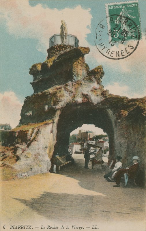 द रॉक ऑफ द धन्य वर्जिन इन बियारिट्ज़, फ्रांस। 1913 में पोस्टकार्ड भेजा गया। द्वारा फ्रेंच फोटोग्राफर