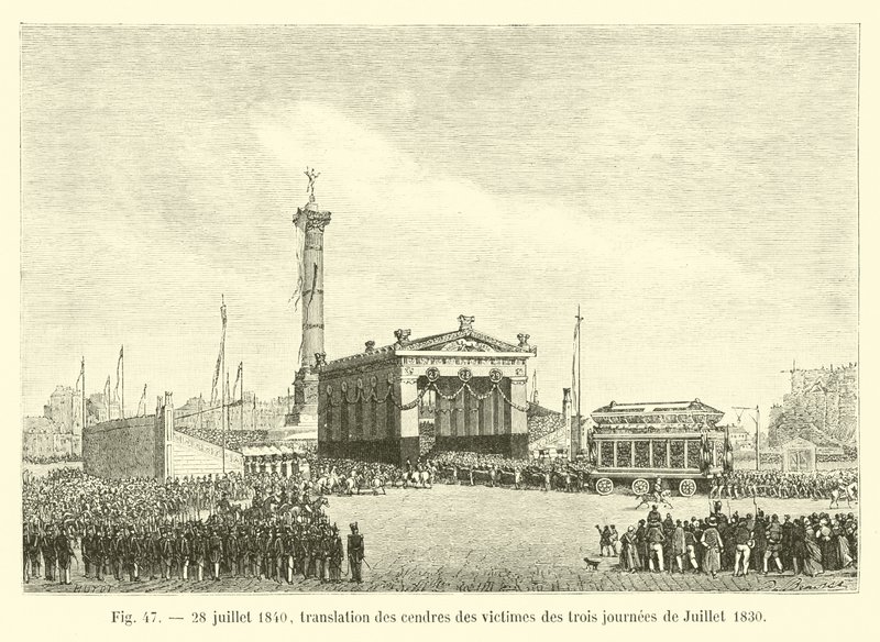 28 जुलाई, 1840, जुलाई 1830 के तीन दिनों के पीड़ितों की राख का अनुवाद द्वारा फ्रेंच स्कूल
