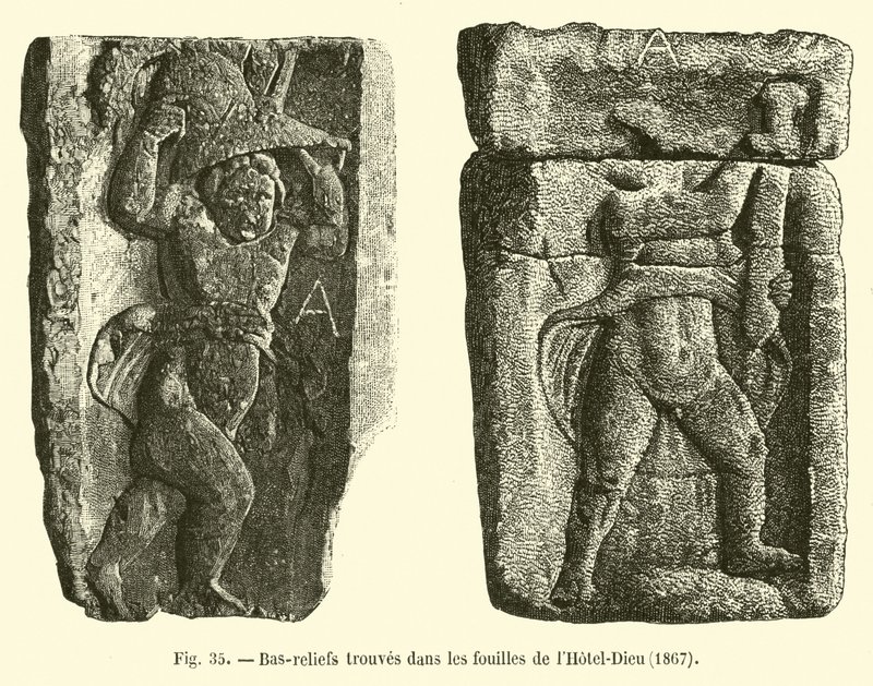1867 में होटल-डीकू की खुदाई में मिली बस-राहतें द्वारा फ्रेंच स्कूल