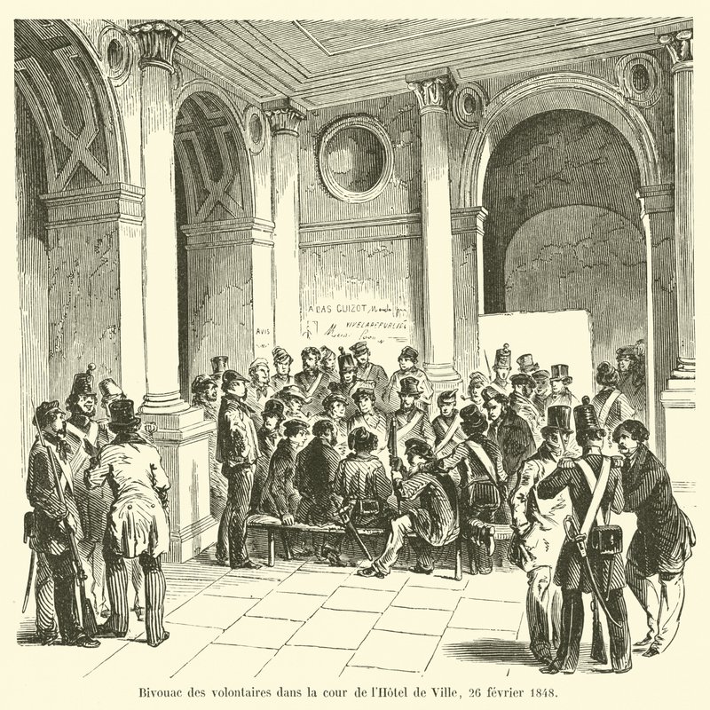 Bivouac 26 फरवरी, 1848 को होटल डे विले के प्रांगण में स्वयंसेवक थे द्वारा फ्रेंच स्कूल