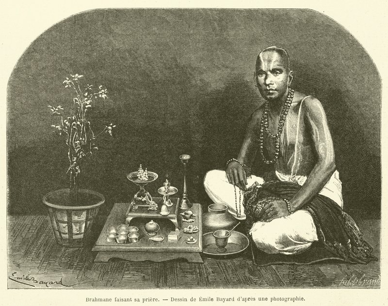 ब्राह्मण अपनी प्रार्थना कर रहा है (उत्कीर्णन) द्वारा फ्रेंच स्कूल