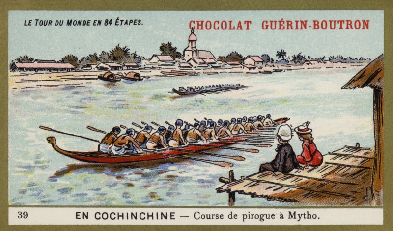Mytho, Cochinchina (क्रोमोलिथो) में डोंगी दौड़ द्वारा फ्रेंच स्कूल