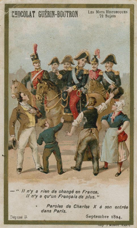 Chocolat Guerin-Boutron व्यापार कार्ड, ऐतिहासिक शब्द श्रृंखला द्वारा फ्रेंच स्कूल