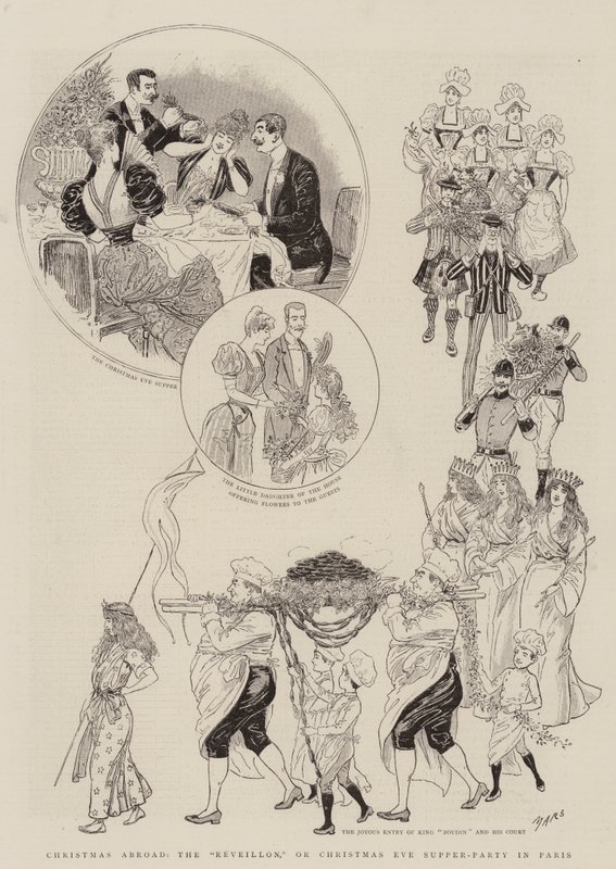क्रिसमस अब्रॉड, "रेविलॉन," या पेरिस में क्रिसमस ईव सपर-पार्टी (उत्कीर्णन) द्वारा फ्रेंच स्कूल