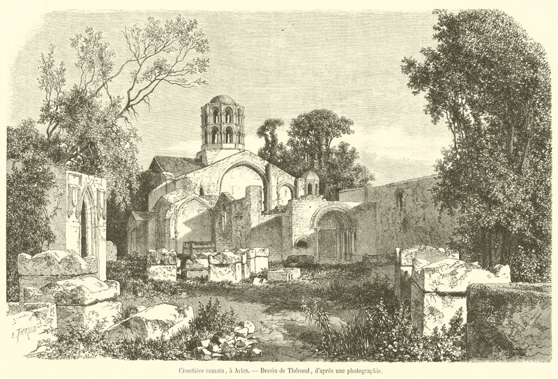 Cimetiere रोमेन, एक Arles (उत्कीर्णन) द्वारा फ्रेंच स्कूल