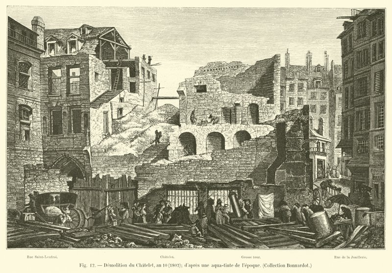 शैलेट का विध्वंस, वर्ष 10, 1802; dapres समय का एक एक्वा-टिंट, संग्रह बोनार्डोट द्वारा फ्रेंच स्कूल