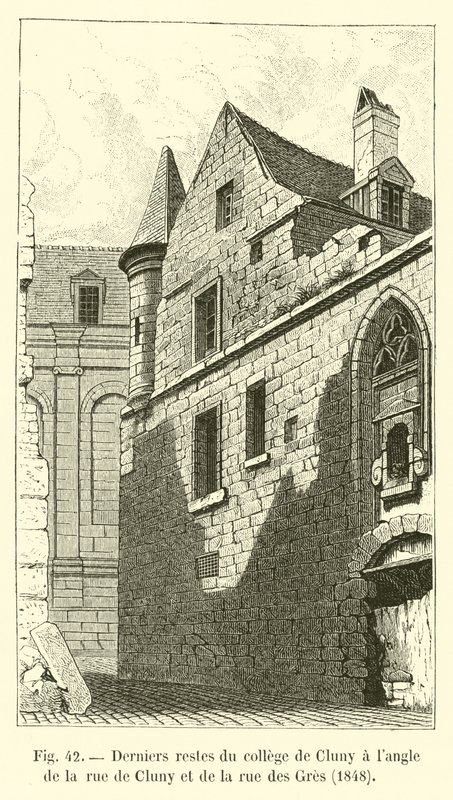 Rue de Cluny और rue des Gres के कोने पर क्लूनी कॉलेज का अंतिम अवशेष, 1848 द्वारा फ्रेंच स्कूल