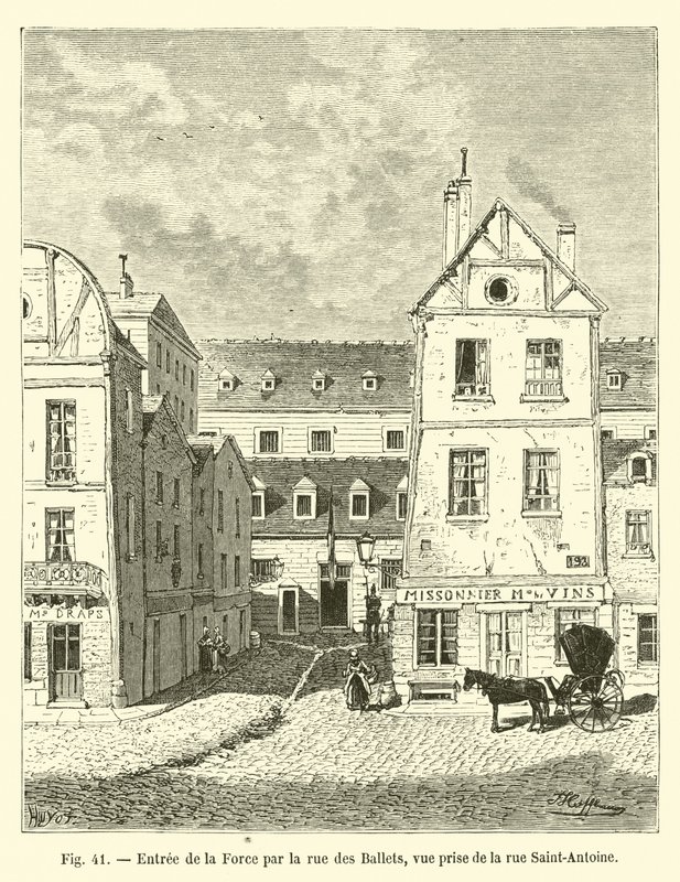 Rue des Ballets के माध्यम से बल प्रवेश, rue Saint-Antoine से लिया गया दृश्य द्वारा फ्रेंच स्कूल