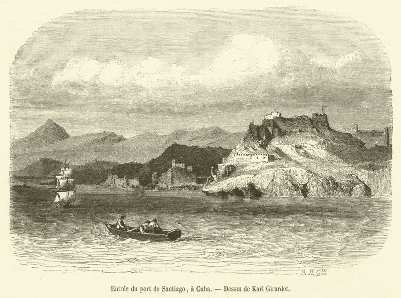 एंट्री डू पोर्ट डी सैंटियागो, एक क्यूबा (उत्कीर्णन) द्वारा फ्रेंच स्कूल