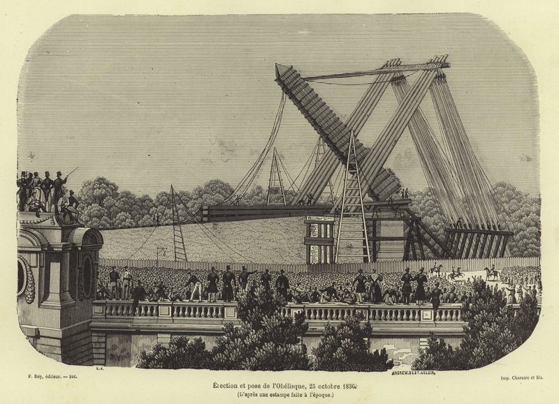 लक्सर ओबिलिस्क का निर्माण, पेरिस, 1836 द्वारा फ्रेंच स्कूल