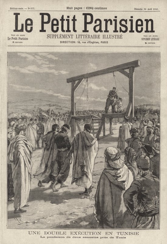 ट्यूनिस, ट्यूनीशिया के पास दो हत्यारों को फांसी (उत्कीर्णन) द्वारा फ्रेंच स्कूल