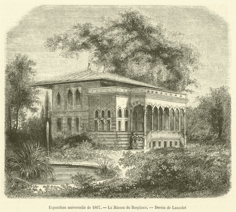 1867 की सार्वभौमिक प्रदर्शनी, ला मैसन डू बोस्फोर (उत्कीर्णन) द्वारा फ्रेंच स्कूल