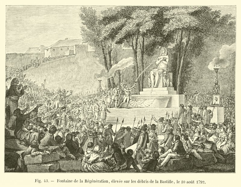 10 अगस्त, 1792 को बैस्टिल के मलबे पर उठाया गया उत्थान का फव्वारा द्वारा फ्रेंच स्कूल