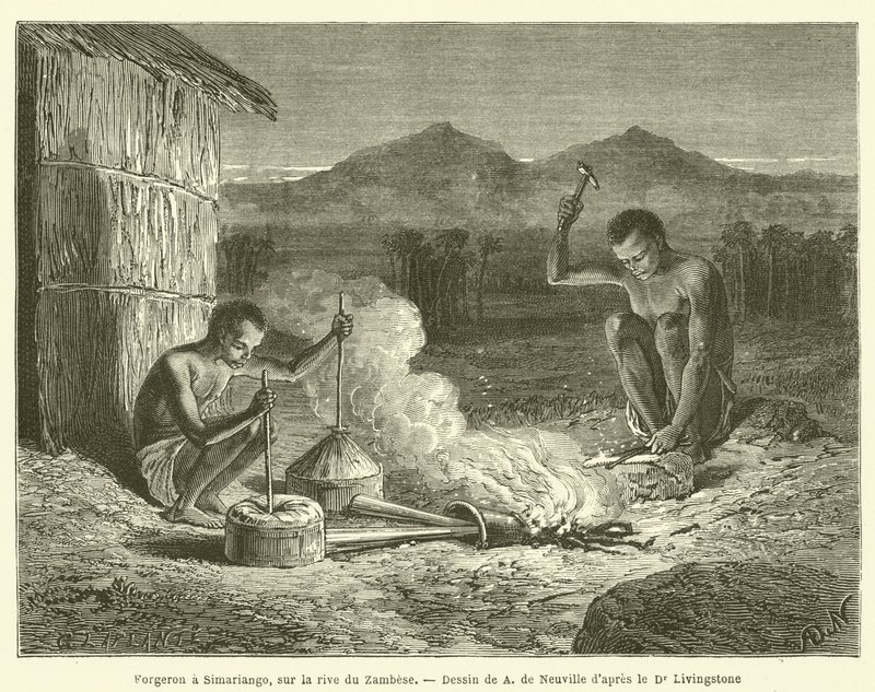 सिमरियांगो में लोहार, ज़ाम्बीज़ के तट पर (उत्कीर्णन) द्वारा फ्रेंच स्कूल